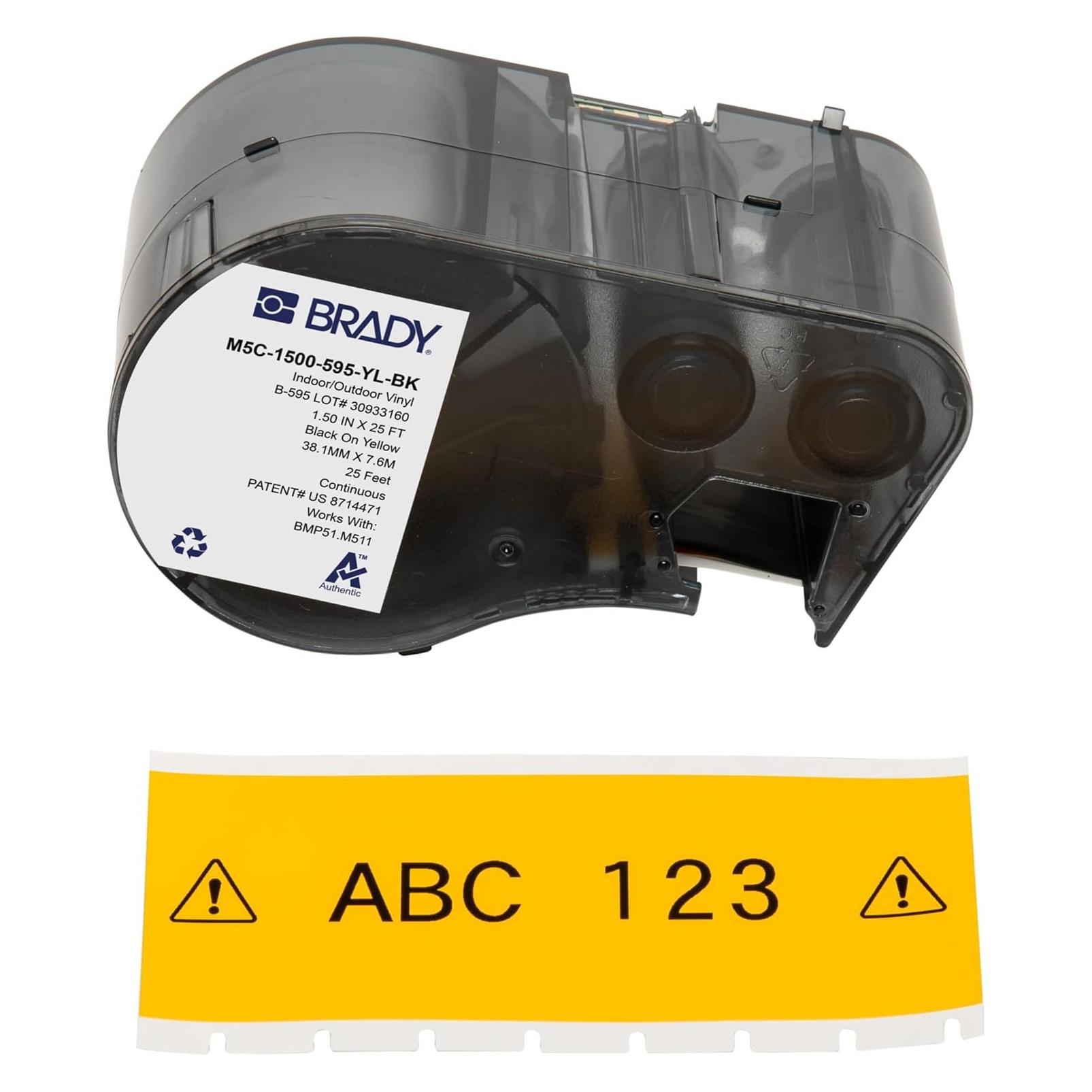 Brady M5C-1500-595-YL-BK, Vinyl, Schwarz auf Gelb, 38.10 mm x 7.62 m, permanent, Endlos (38.10 mm) (M5C-1500-595-YL-BK)