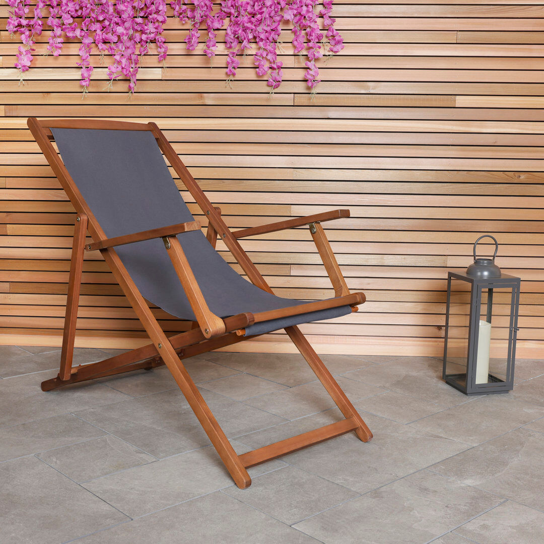 Charles Bentley Folding Deck Chair Grey 94cm H X 61cm W X 107cm D