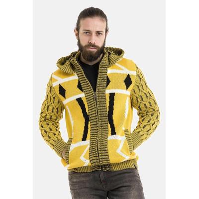Cardigan CIPO & BAXX "Jacken", Herren, Gr. XL, gelb, 100% Polyacryl, unifarben, Basic, regular fit, V-Ausschnitt, Ärmel ohne Ärmelschlitz, Strickjacken, im modernem Look, CP256