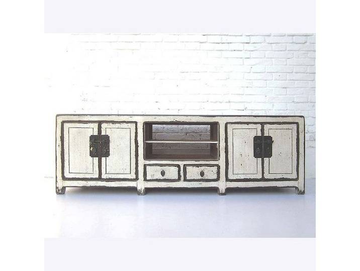 Luxury-Park-Direct Kommode China Lowboard für TV Bildschirm weiß lackierte Pinie Metallbeschläge