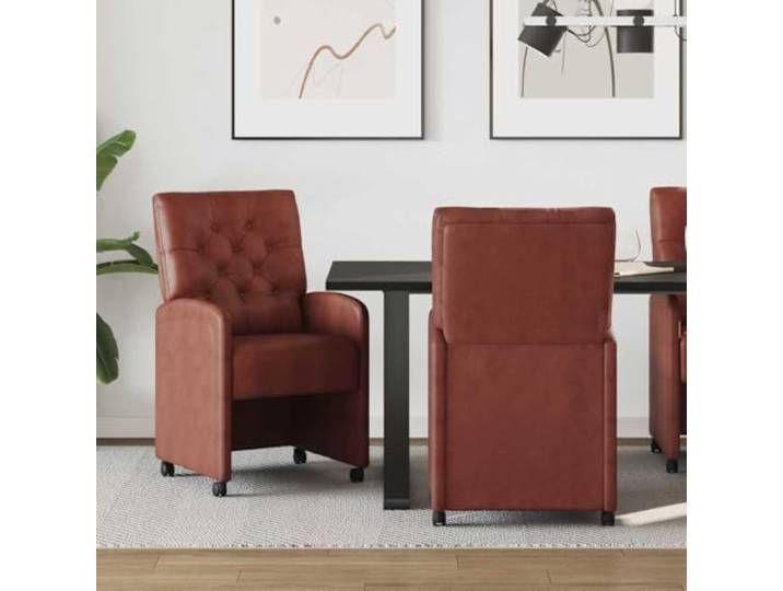 Esszimmerstühle mit Rollen 2er Set Kunstleder Glänzendes Braun modern Kunstlederpflegeleicht, Sperrholz-Metallrahmen, Schaumstoffpolsterung, ergonomisch, Rollen, Armlehnen