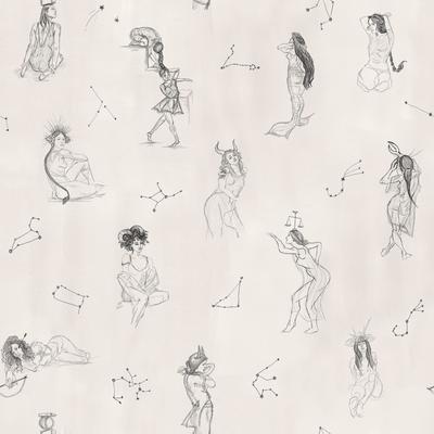 Mr. Kate Luna Zodiac Cream & Graphite Toile Peel & Stick Wallpaper