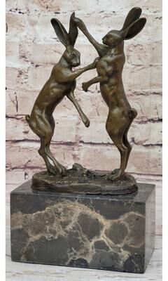 Bronzhaus Boxing Hares Imitative Rabbits Bunnies Hot Cast Bronze Figurine Sculpture Statue By Milo