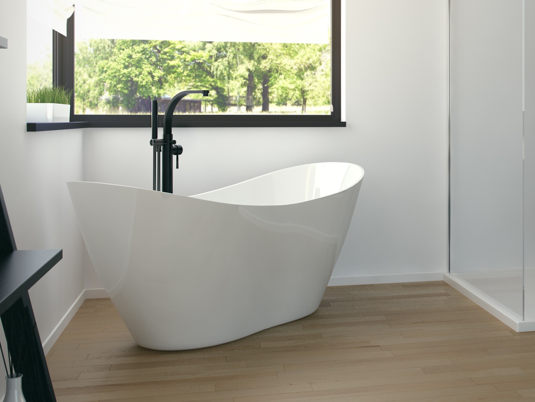 exklusive freistehende Badewanne Standbadewanne moderne Wanne freistehend Viya + Ablaufgarnitur Click Clack Design Mineralguss 160x70 cm glamour Luxus