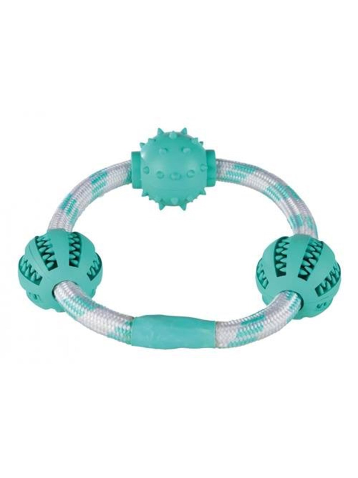 Trixie Denta Fun Rope ring with balls mint flav. Rubber ø 20 cm/ø 5 cm