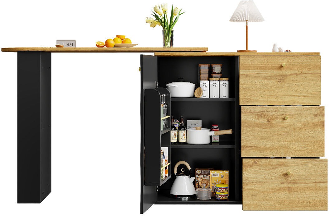 Brayden Studio 204 cm W Kitchen Island with Black 104cm H X 204cm W X 39cm D