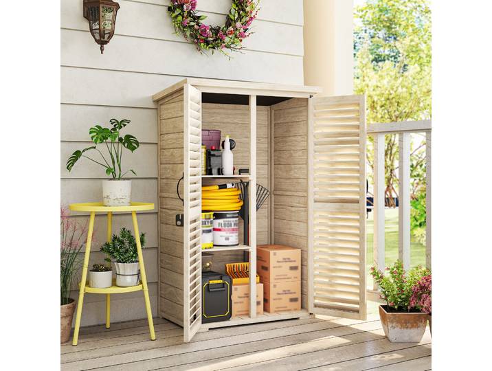 Outsunny Armoire Jardin Bois Verrouillable 2 Étagères 75x50x118