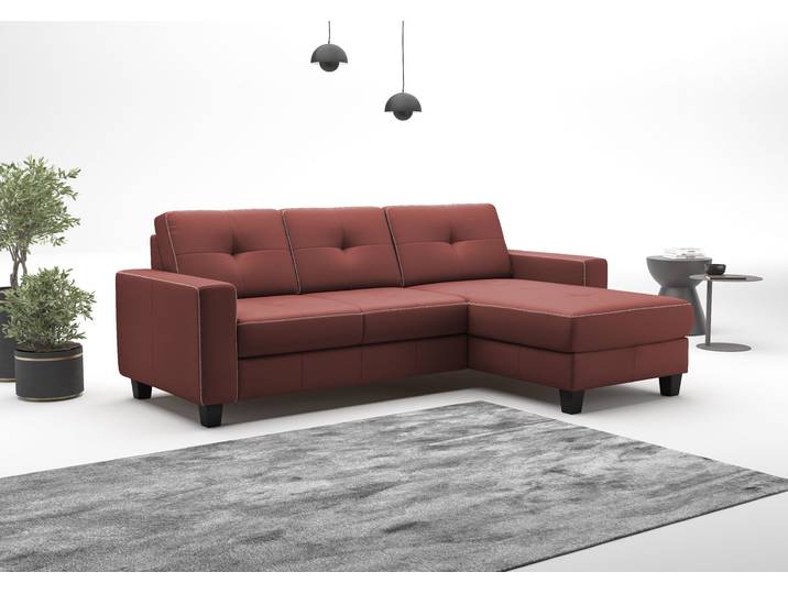 Ecksofa, Merlot, 239x164 cm, Naturleder, Mit Bettfunktion, Vintage, Places of Style