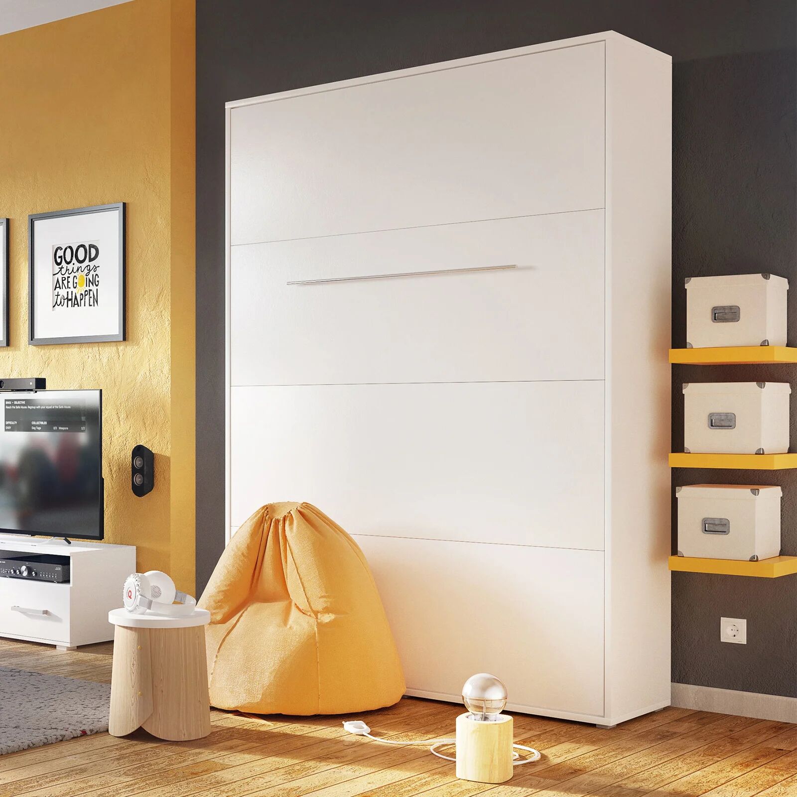 garneroarredamenti Letto a scomparsa verticale 90x200 cm singolo bianco Chimera