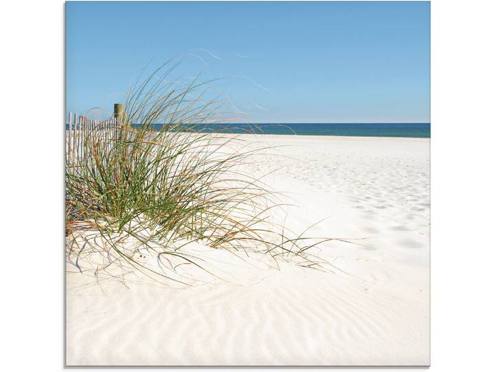 Glasbild ARTLAND Schöne Sanddüne mit Gräsern und Zaun , beige (farbe bild(er): naturfarben), B:30cm H:30cm, Bilder, Glasbild, in verschiedenen Grössen