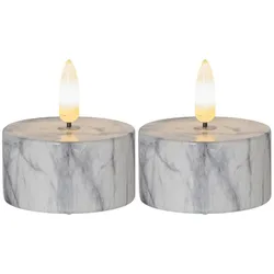 LED Teelicht Marmoroptik Zement natürliche Flamme Timer H:6cm 2er Set grau