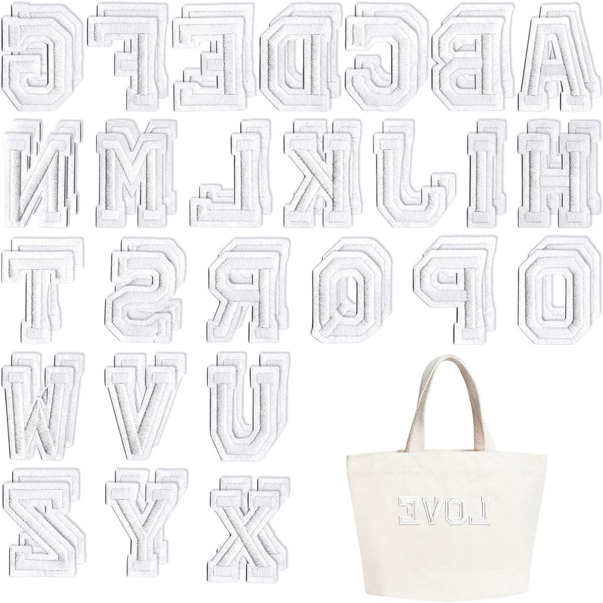 Set van 52 witte strijkletters met alfabet A-Z voor textiel, kleding en accessoires