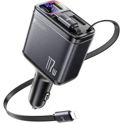 Yesido 4-in-1 USB-C/USB-A Autoladegerät mit USB-C/Blitzkabeln 117W - Schwarz, Auto Adapter, Schwarz