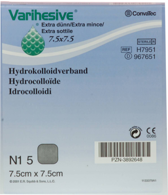 ConvaTec (Germany) GmbH VARIHESIVE extra dünn 7,5x7,5 cm HKV hydroaktiv 5 St 03892648