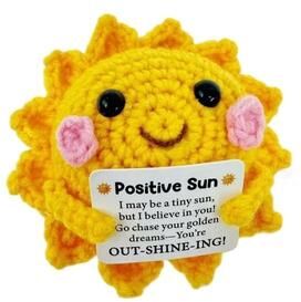 Uplift Picks Crochet Coffee Doll Emotional Support Plush Handmade Knitted Desk Ornament Gift sun