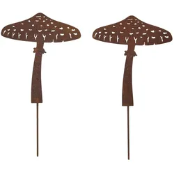 GARTENSTECKER Metall – 2er-Set Pilze Gartendeko in Rostoptik