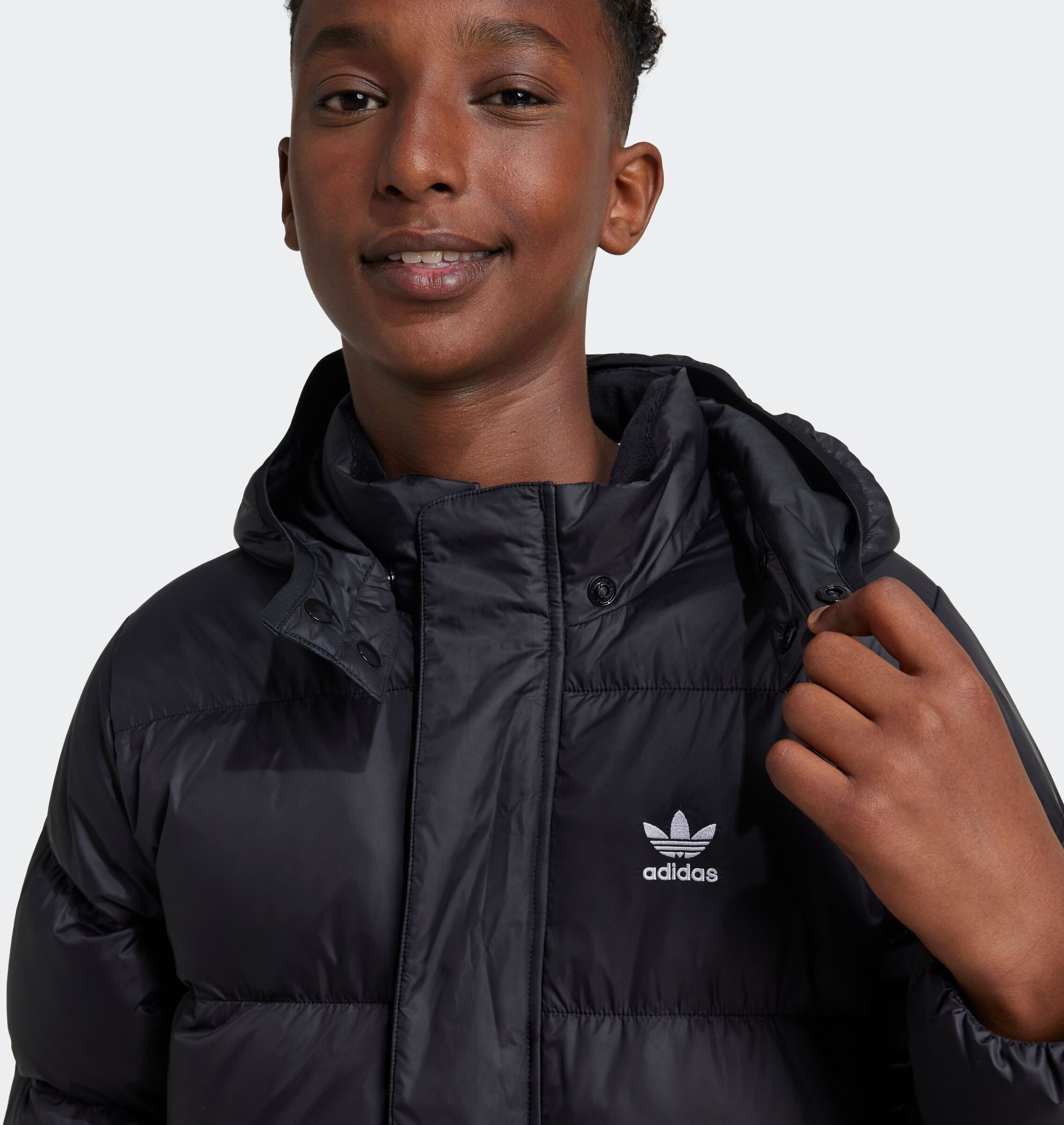 Steppjacke ADIDAS ORIGINALS "ADICOLOR KIDS", Kinder, Gr. 128, schwarz, Obermaterial: 100% Polyamid. Wattierung: 100% Polyamid, Jacken Steppjacke, mit abnehmbarer Kapuze, lockere Schnittform schwarz 128