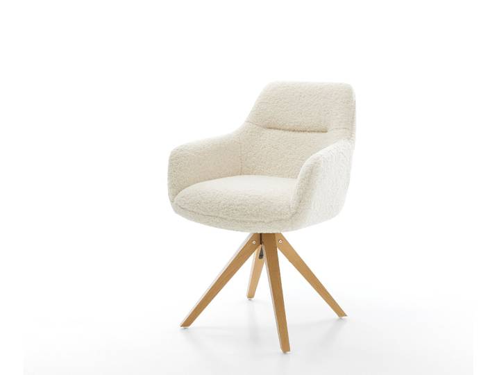 Drehstuhl Pejo-Flex Teddystoff Beige Holzgestell kantig Natur 360° drehbar Taschenfederkern, Esszimmerstühle