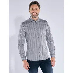 engbers Herren Langarm-Hemd "My Favorite" Grau regular gestreift Button Under - M