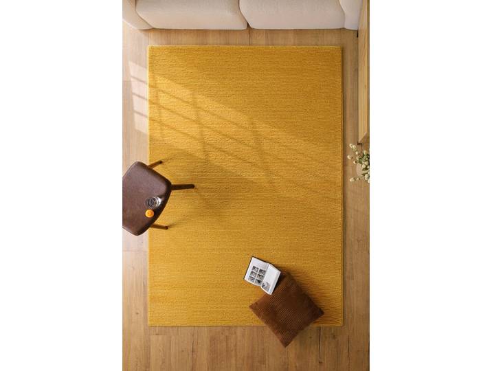 Teppich WECON HOME Castello ONE , gelb, B:200cm H:7mm L:300cm, Schurwolle, Teppiche, Teppich, Schurwolle, Kurzflor mit Hoch-Tief-Effekt, Wohnzimmer, Streifenmuster