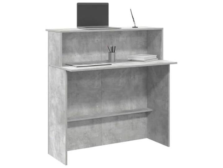 HEFZGDB Empfangstheke Betongrau 100x50x103,5 cm Holzwerkstoff mit integriertem Tresen und Regal für Büro Lobby Empfangsbereich