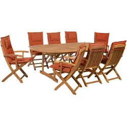 GARTENMÖBEL SET 8-Sitzer Akazienholz hellbraun Auflagen terracotta Maui