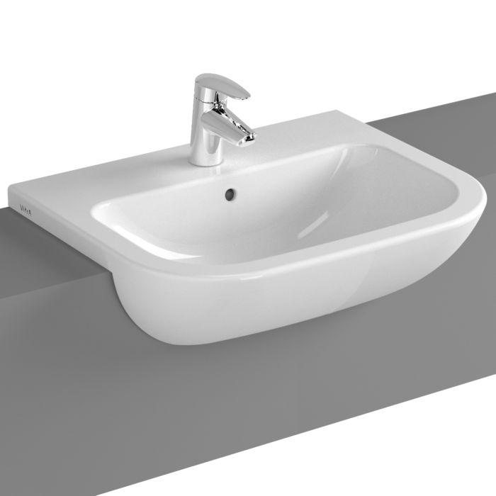 VitrA S20 Halbeinbau-Waschtisch 5524B003-0001 55x44cm, Überlauf/Hahnloch mittig, weiß