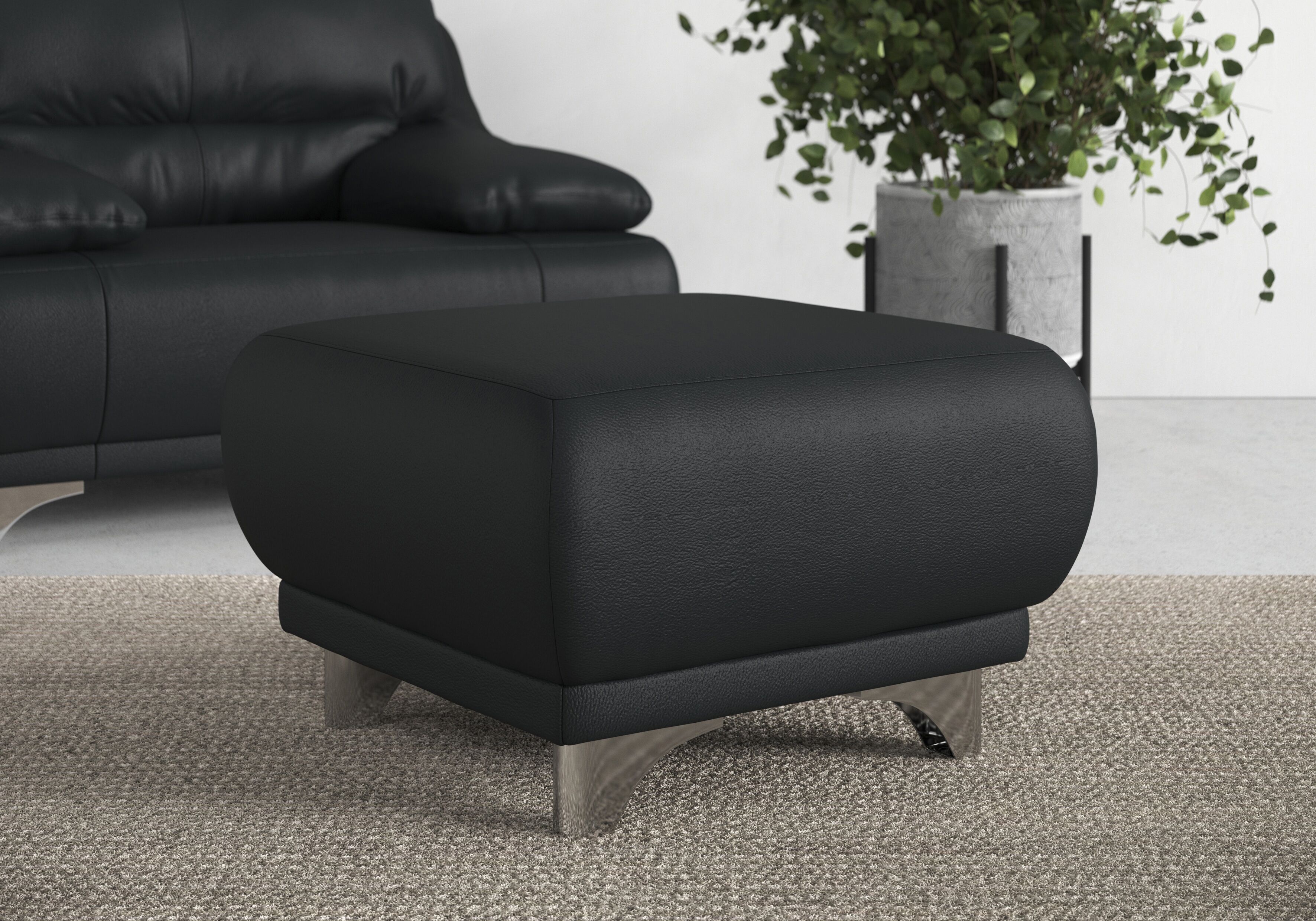 Hocker COTTA "Maranello", schwarz, B:66cm H:43cm T:66cm, 100% Echtleder, Hocker, Hocker