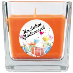 Duftkerze im Glas - Happy Birthday Viereck - Duft: Honigmelone - Design: Geschenke