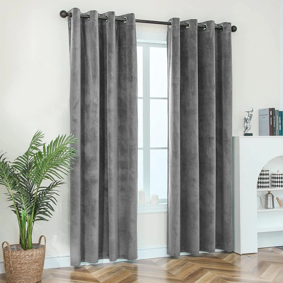 Fairmont Park Crushed Velvet Eyelet Ready Made Thermal Drape & Curtain Grey 228cm Width x 228cm Drop