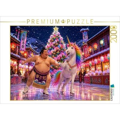 CALVENDO Puzzle Sumoringer und Einhorn auf dem Eis | 2000 Teile Lege-Größe 90x67cm Foto-Puzzle für glückliche Stunden