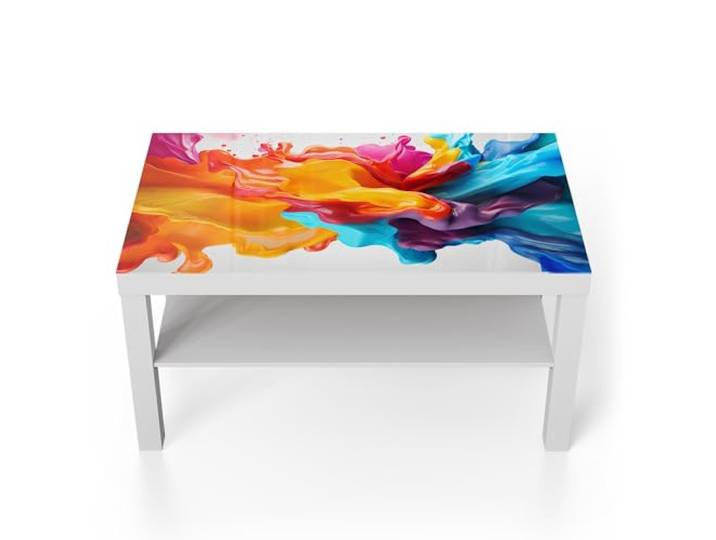 DEQORI Glastisch weiß groß 90x50 cm Motiv Wellen der Vitalität ausgefallener Beistelltisch aus Glas Hochglanz Couchtisch fürs Wohnzimmer moderner Couch Tisch mit Design