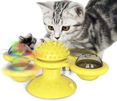 Uplifted Finds Windmill Cat Toy Interactive Puzzle Game With Whirligig Turntable yellow