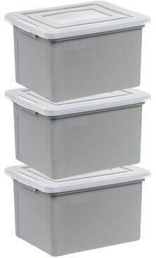 IRIS USA® File Boxes 35 Qt Buckle Lid - Gray - Set of 3