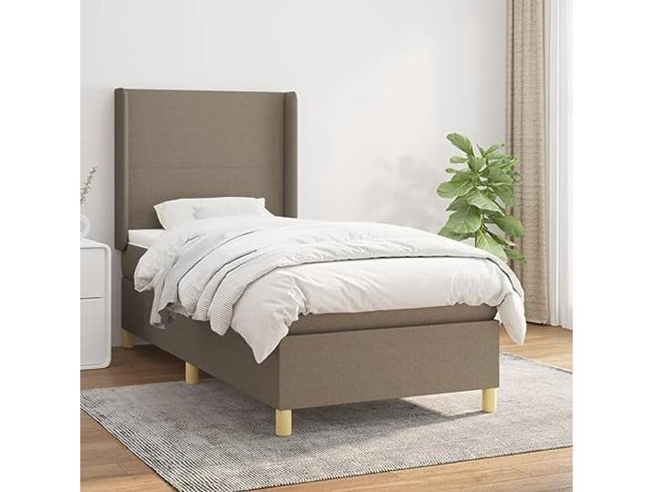 RJPLMFV Lattenrost, komplett, 90 x 190 cm, Taupe, Stoff Verstellbarer Kopf, Taschenfedern, Rückenstütze, feste Matratze, weicher Matratzenschoner