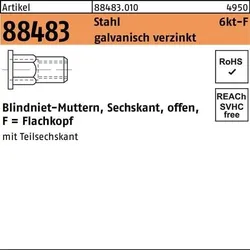 Sechskantblindnietmutter R 88483 FLAKO M8 /0,5 -3,5 Stahl galv.verz. 100St.