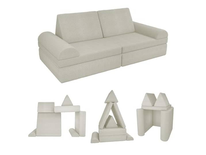 POKAR Kindersofa Spielsofa Cord aus Schaumstoff Bausteinen Modulares Spielsofa für Kinder Kuschelecke im Kinderzimmer Kindercouch Oeko-Tex 100 Zertifiziert Sandige Dämmerung