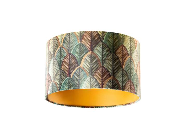 Abat-jour en velours motif feuilles avec intérieur doré 35/35/20