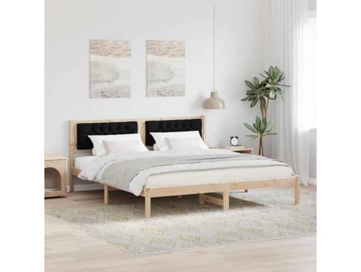 YNGBHFNOP Massivholz Modernes Design Schlichte Eleganz Braun 160 x 200 cm Bettrahmen Schwarz 160x200 cm Massives Kiefernholz Bettgestell mit Polster Kopfteil und Lattenrost, Stabil Minimalistisches