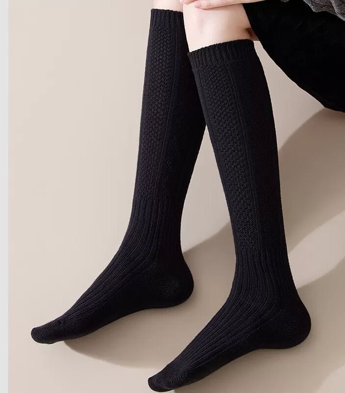 INF 2 Paar Wadenhohe Baumwollmischsocken - Dick, warm und stilvoll Schwarz