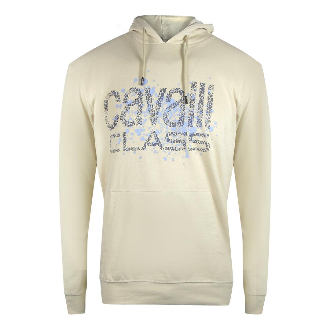 Cavalli Class Gebarsten Gespoten Logo Beige Hoodie
