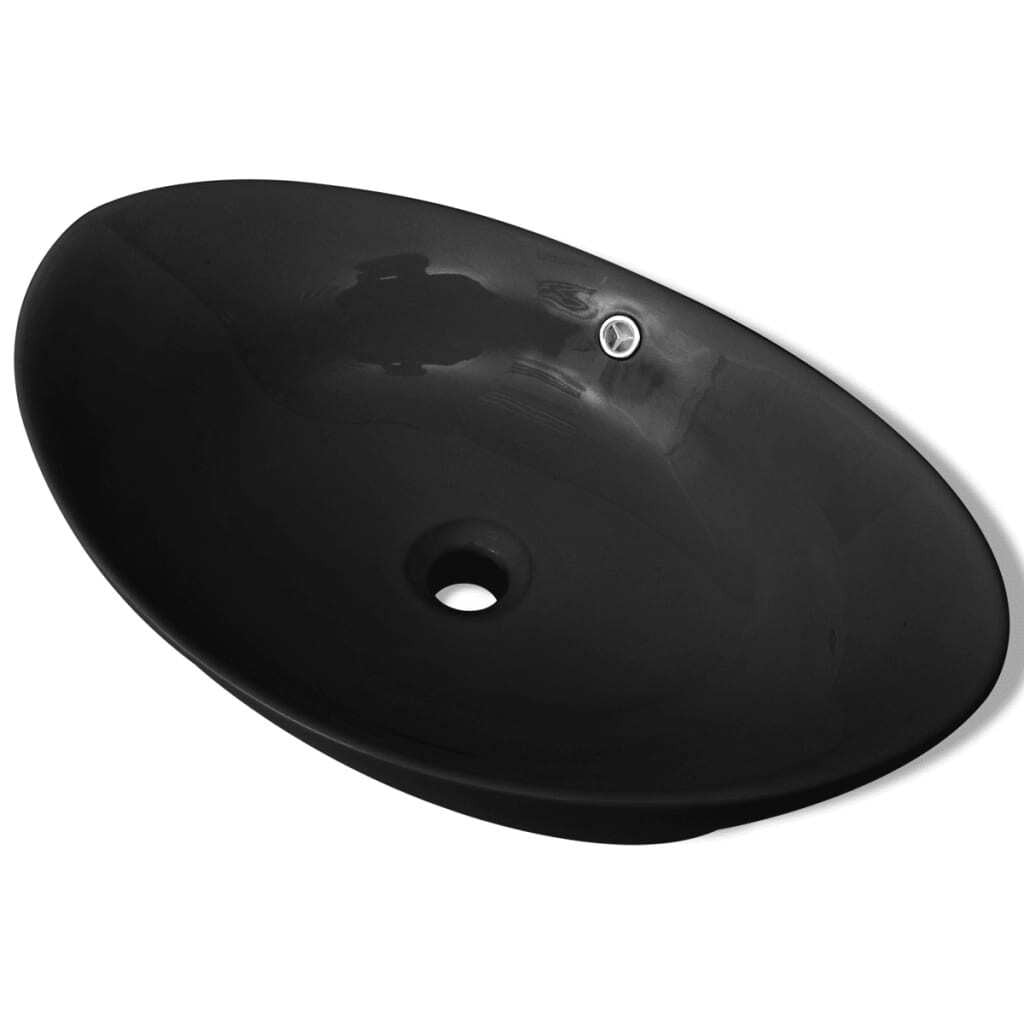 vidaXL Luxe keramische wastafel, ovaal, zwart, countertop