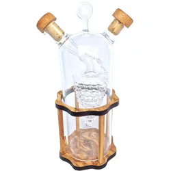 Natura Punto, Ölspender + Essigspender, 2in1 Essig- und Ölspender aus Glas und Olivenholz