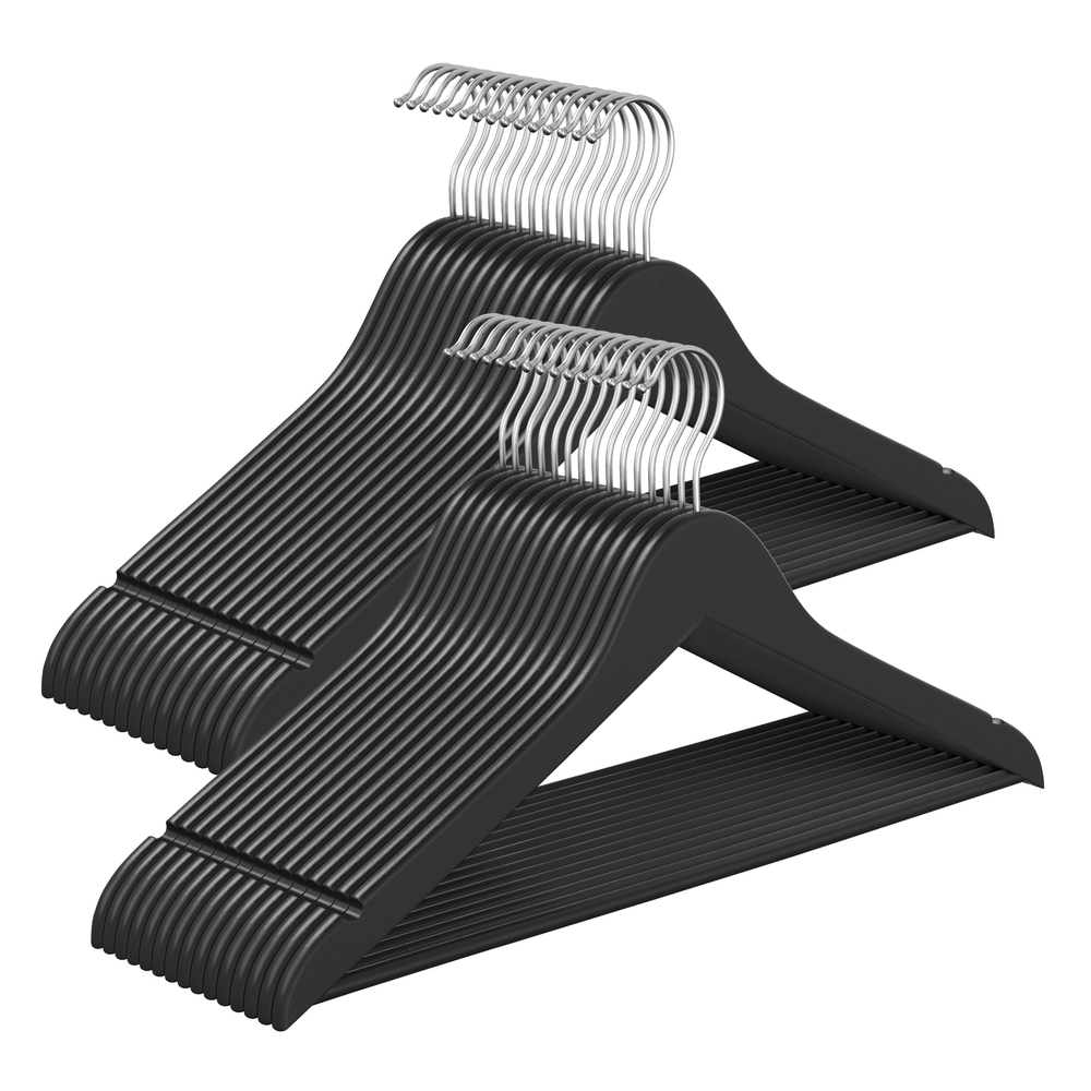 SONGMICS Holzbügel 30er Set mit 360° drehbaren Haken tintenschwarz CRW030B01