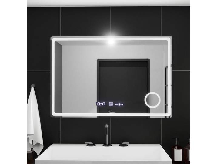 Miroir de Salle de Bain Alessandro Design 90x60cm LED Desembuage Thermometre Loupe Cosmetique
