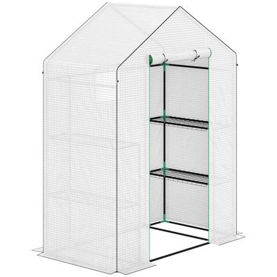 OKWISH Foliengewächshaus begehbar Weiß 143x74x190 cm mit Rolltür Fenster und 6 Regalen UV Schutz Stahlrahmen für Balkon und Garten