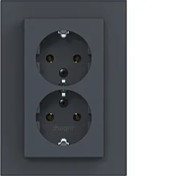 Hager WAS2177AT Doppelsteckdose SCHUKO m. Abdeckplatte, hoch, Steckklemmen, A.8, ant matt lack