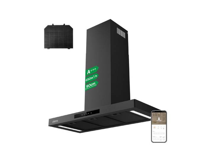CIARRA Wandhaube 90 cm Dunstabzugshaube A+++ 700 m³/h Umluft & Abluft 4 Stufen VMB9102P Aktivkohlefiltern, Fettfiltern, LED, WIFI-APP Touch Control mit BOOST