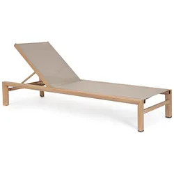 Gartenliege Skipper verstellbar - Textilene Taupe & Aluminium Naturbraun mit Holz-Optik