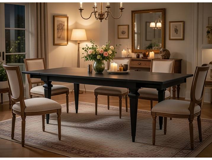 Table 182 x 76 x 90cm Avec rallonge des deux côtés Noir/Noir